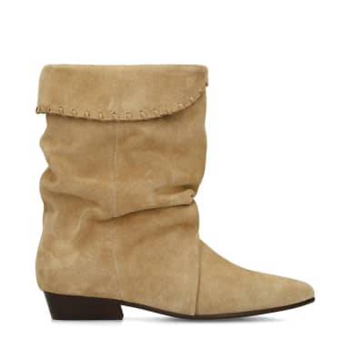Manfield Beige Suède Slouchy Enkellaarsjes