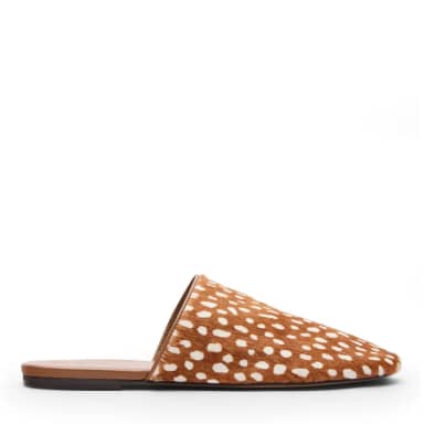 Bruine leren bambi print platte muiltjes