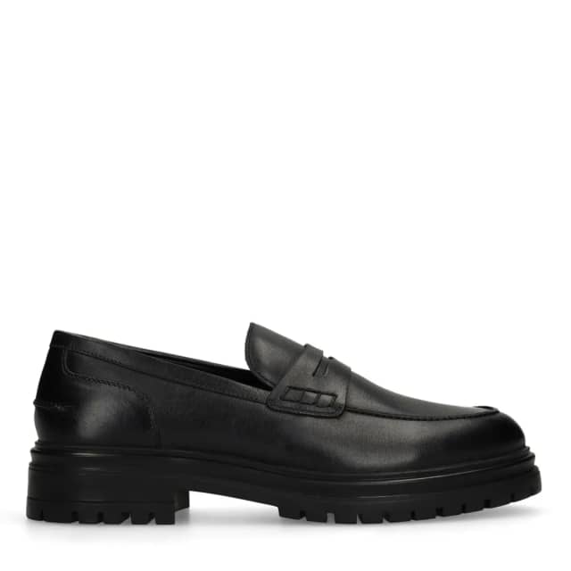 Manfield Zwarte Leren Loafers