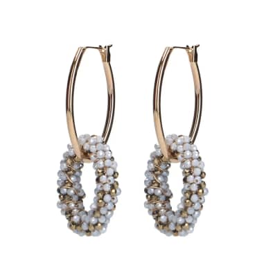 Manfield Manfield Goudkleurige Oorbellen Met Blauwe Glaskralen Hangers
