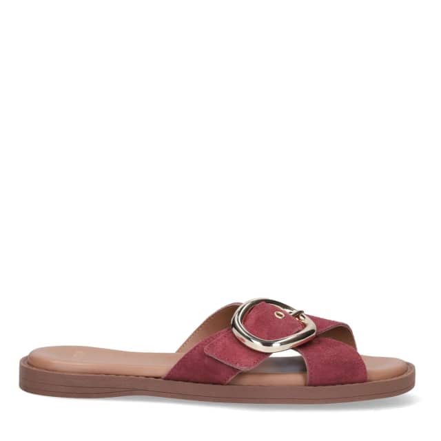 Manfield Rode Suède Slippers Met Gespsluiting