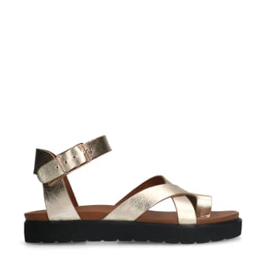 Manfield Gouden Leren Sandalen Met Plateauzool Met Gespsluiting