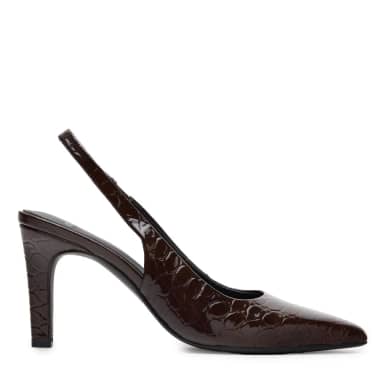 Manfield Bruine Croco Lakleren Slingbacks Met Rechte Hak Van 8 Cm Met Elastieke Sluiting