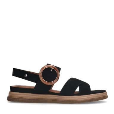 No Stress Zwarte Leren Plateau Sandalen Met Gesp