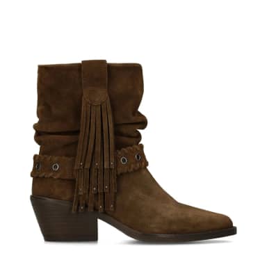 Manfield Bruine Suède Enkellaarsjes Met Boho Details Met Blokhak Van 6 Cm Met Ritssluiting