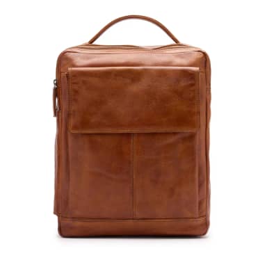 Manfield Manfield Cognac Leren Unisex Rugzak Met Ritssluiting