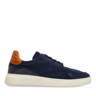Manfield Donkerblauwe Suède Sneakers Met Veters