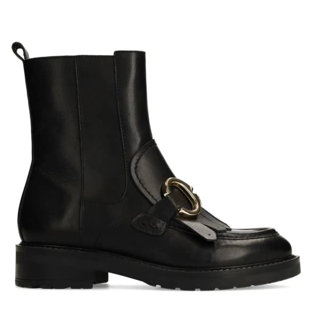 Manfield Zwarte Leren Laarsjes Met Lage Hak Van 4 Cm Met Ritssluiting