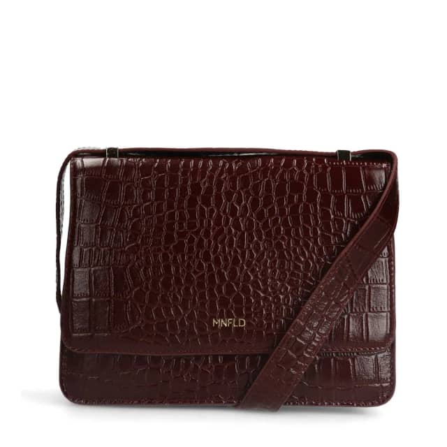 Manfield Bordeaux Rode Lakleren Croco Schoudertas Met Drukknoop