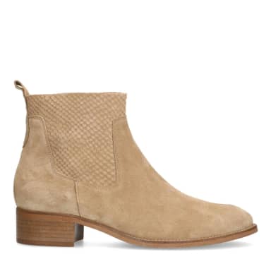 Manfield Beige Suède Enkellaarsjes Met Ritssluiting