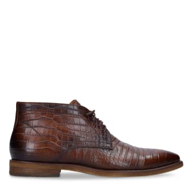 Manfield Bruine Leren Croco Veterschoenen