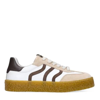 No Stress Witte Leren Sneakers Met Suède Details Met Veters