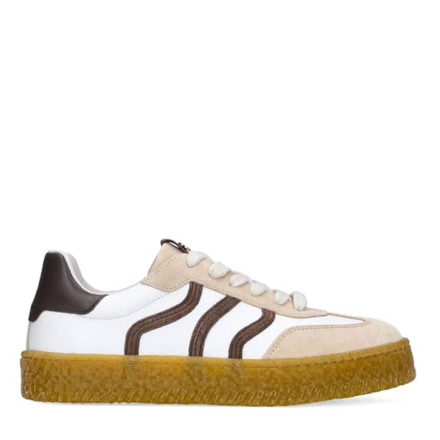 No Stress Witte Leren Sneakers Met Suède Details Met Veters