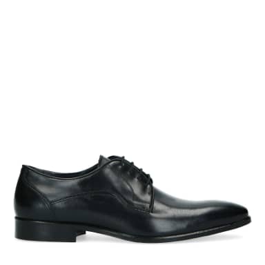 Manfield Zwarte Leren Veterschoenen