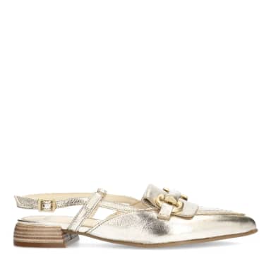 Manfield Gouden Leren Slingbacks Met Bandje Met Blokhak Van 2 Cm Met Gespsluiting