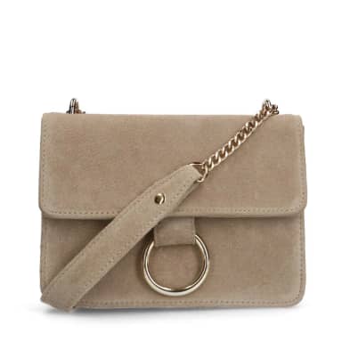 Manfield Manfield Beige Suède Schoudertas Met Drukknoop