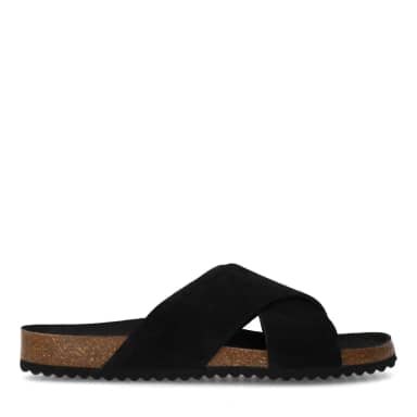 Sacha Zwarte suède slippers