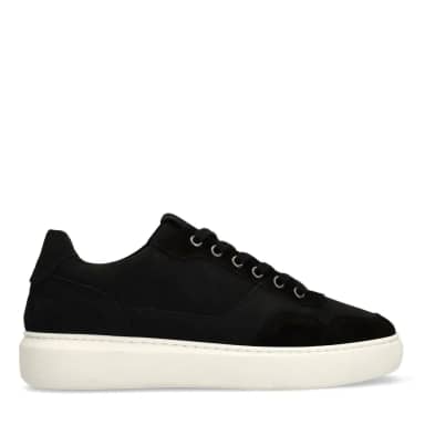 Manfield Zwarte Suède Sneakers Met Veters
