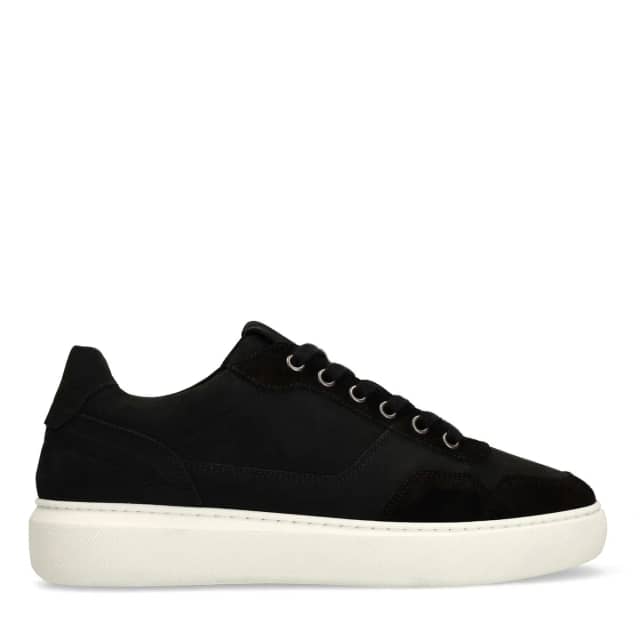 Manfield Zwarte Suède Sneakers Met Veters