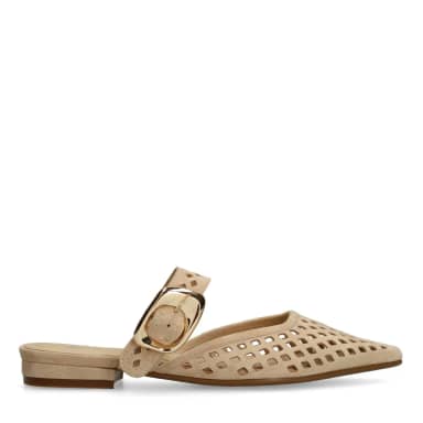 Manfield Beige Leren Instappers Met Gespsluiting