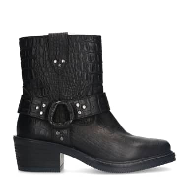 Sacha Zwarte leren croco biker boots