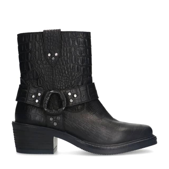 Sacha Zwarte leren croco biker boots