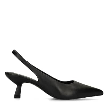 Manfield Zwarte Leren Slingbacks Trechterhakvan 6 Cm