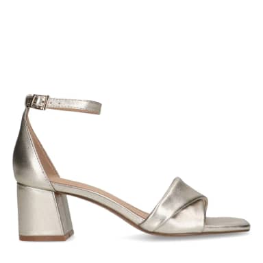 Manfield Gouden Leren Sandalen Met Hak Met Gespsluiting