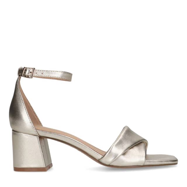 Manfield Gouden Leren Sandalen Met Hak Met Gespsluiting