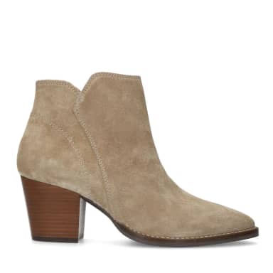 Manfield Beige Suède Enkellaarsjes Met Hak Met Ritssluiting