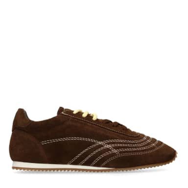 Sacha Donkerbruine suède sneakers met dubbele veters
