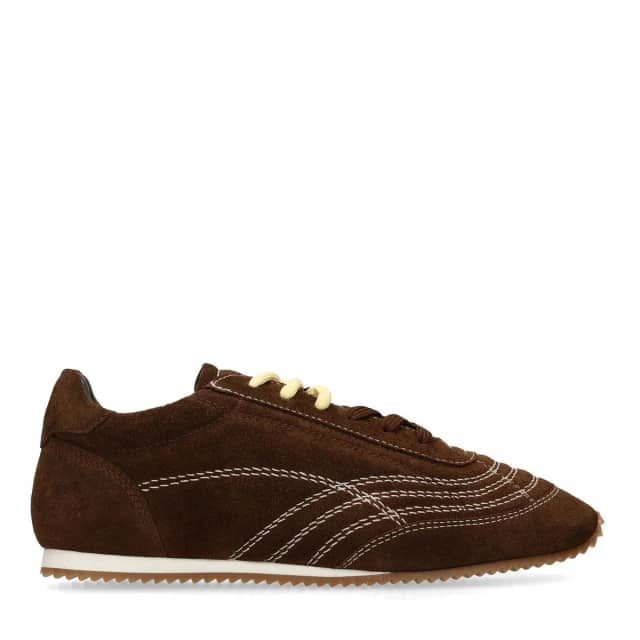 Sacha Donkerbruine suède sneakers met dubbele veters
