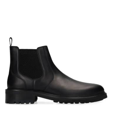 Manfield Zwarte Leren Chelsea Boots Met Elastieke Sluiting