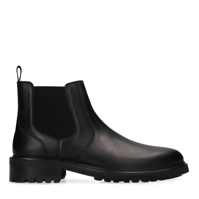 Manfield Zwarte Leren Chelsea Boots Met Elastieke Sluiting