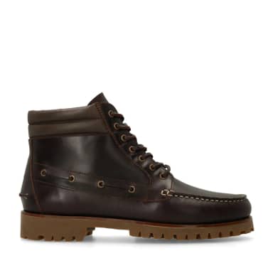 Manfield Donkerbruine Leren Veterboots