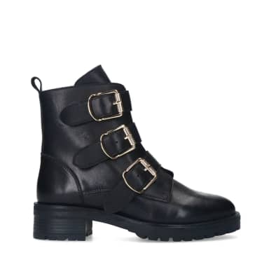 Manfield Manfield Zwarte Leren Laarsjes Met Gesp Met Lage Hak Van 3 Cm
