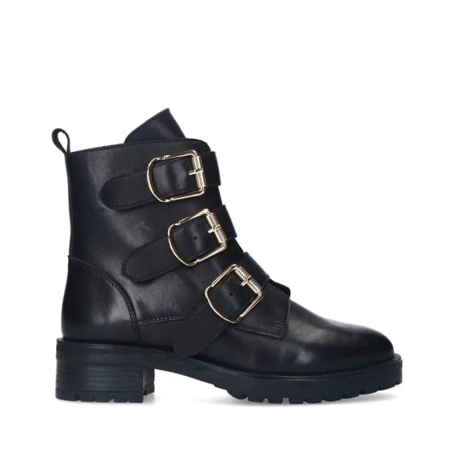 Manfield Zwarte Leren Laarsjes Met Gesp Met Lage Hak Van 3 Cm