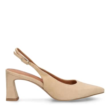No Stress Beige Suède Slingbacks Met Blokhak Van 7 Cm Met Gespsluiting
