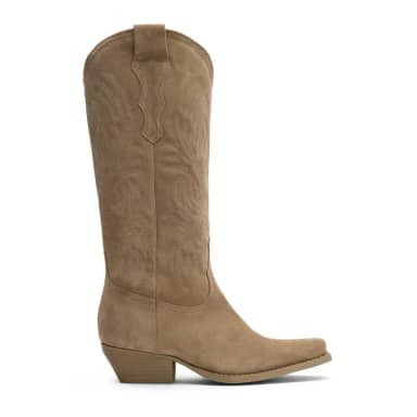 Beige suède cowboylaarzen met stiksels