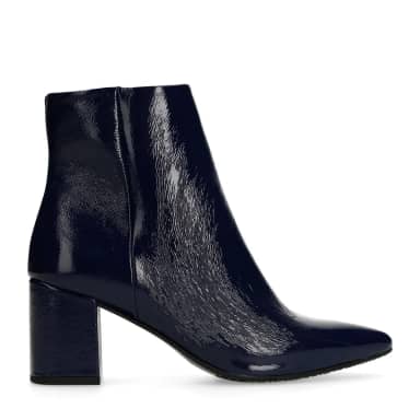 Manfield Blauwe Lakleren Enkellaarsjes Met Hak Met Ritssluiting