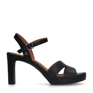 No Stress Zwarte Leren Sandalen Met Hak Met Gespsluiting