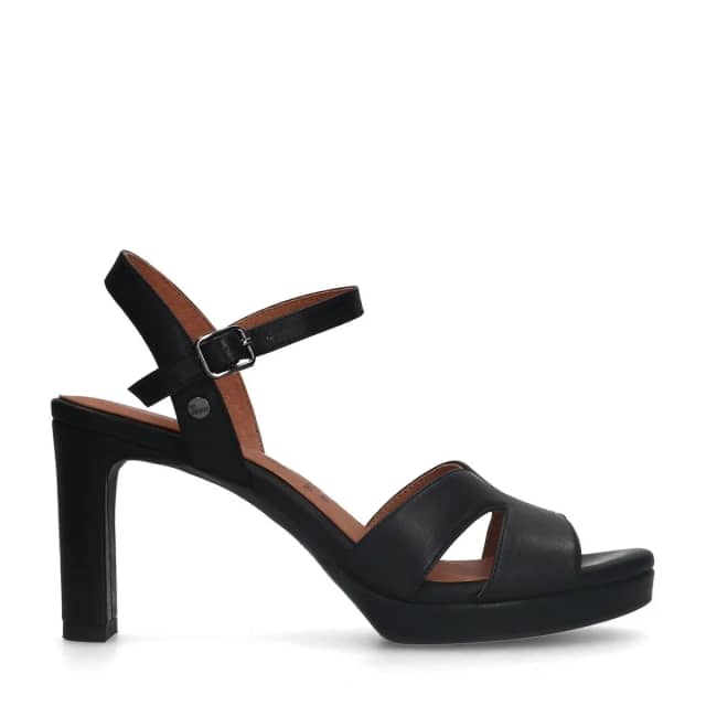 No Stress Zwarte Leren Sandalen Met Hak Met Gespsluiting