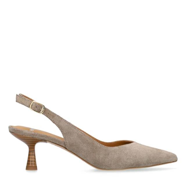 Manfield Taupe Suède Slingbacks Met Kitten Heel Van 5 Cm Met Gespsluiting