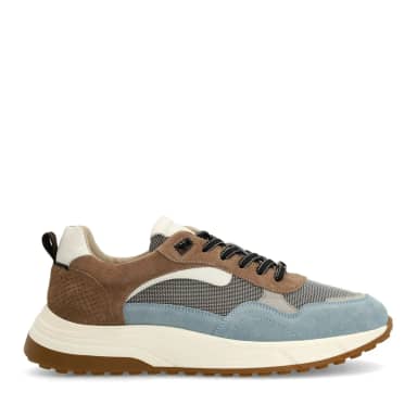 Manfield Blauwe Suède Sneakers Met Veters