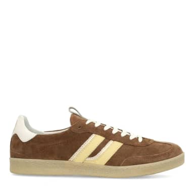 Bruine suède sneakers met gele details