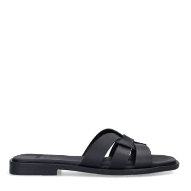 Manfield Zwarte Leren Slippers