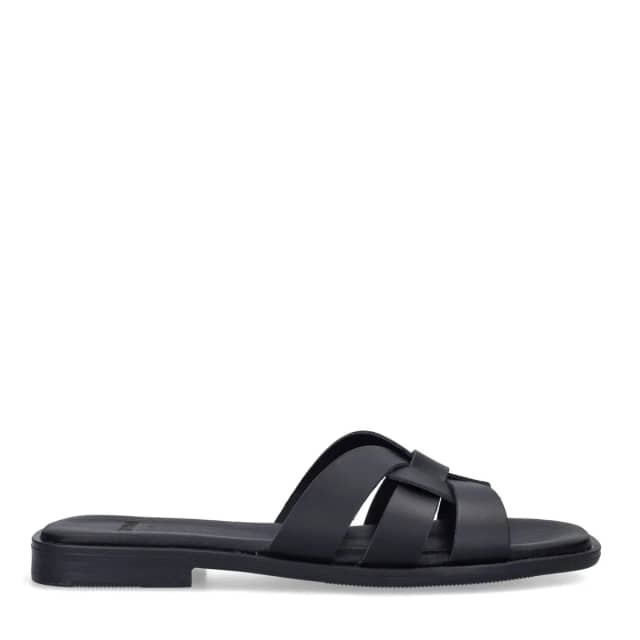 Manfield Zwarte Leren Slippers