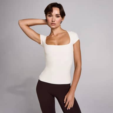 MP Dames SculptForm Vierkante Hals Korte Mouw Top - Parel