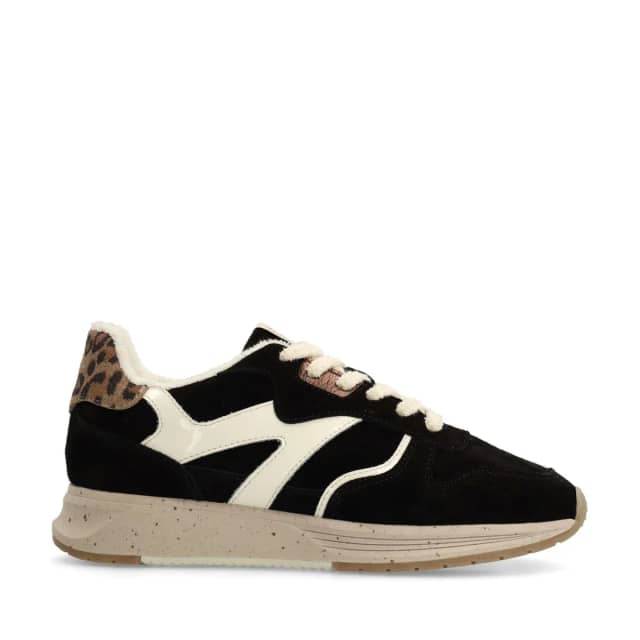 Manfield Zwarte Suède Sneakers Met Details Met Veters