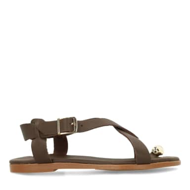 Manfield Manfield Bruine Leren Sandalen Met Goudkleurig Detail Met Gespsluiting